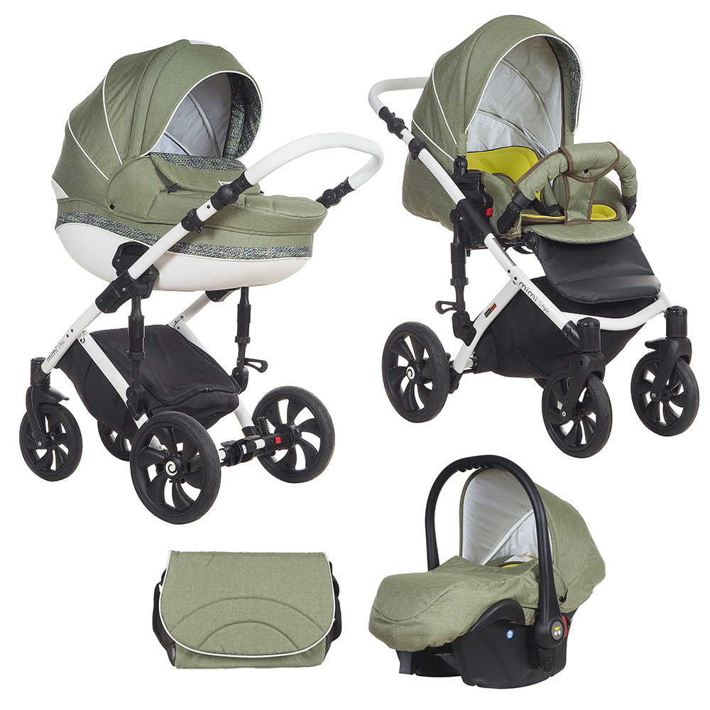TUTIS Коляска 3 в1 MIMI STYLE люлька-перен+короб+прогулка Оливковый + цветной узор