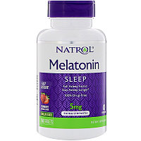 Мелатонин, быстрорастворимый, клубника, 5 мг, 150 таблеток Natrol, фото 1