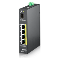 Zyxel RGS100-5P коммутатор промышленный, 4xGE PoE+, 1xSFP, крепление на стену/DIN-рейку, IP30, два