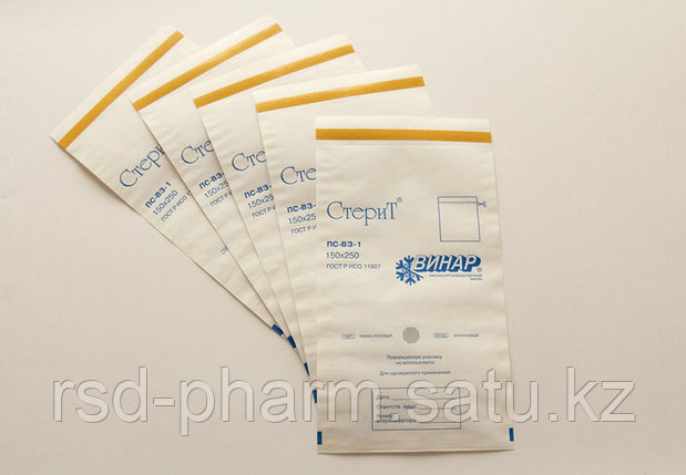 Пакеты из для стерилизации из белой влагопрочной бумаги, самоклеящиеся «СтериТ®», 100 шт в уп, фото 2