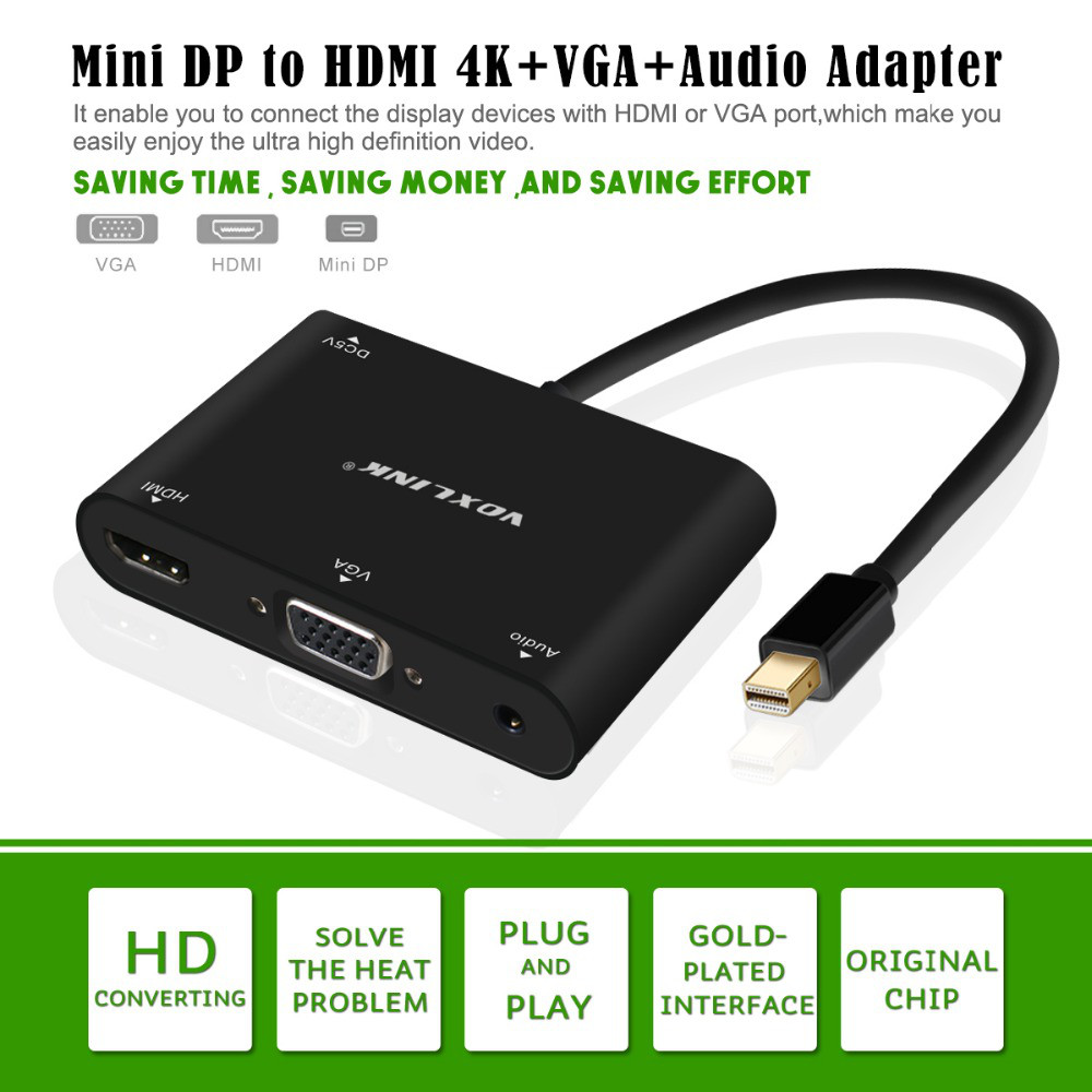 Конвертер mini DisplayPort to HDM 4K +VGA + Audio Adapter (VOXLINK)