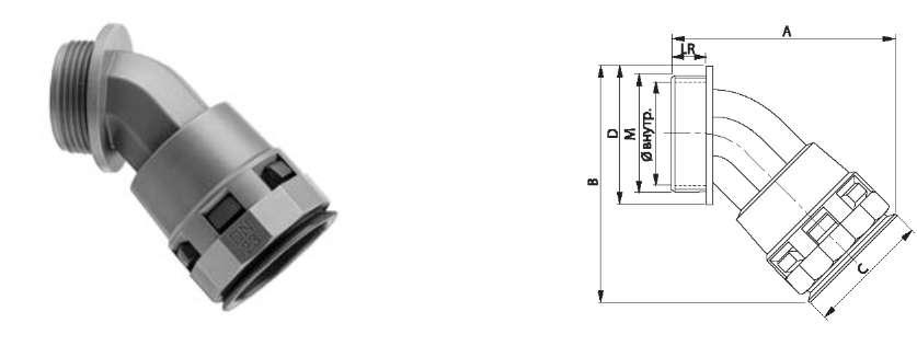 DKC Муфта 45 грд. труба-коробка DN 23 мм, М25х1,5, полиамид, цвет черный - фото 2 - id-p51378816