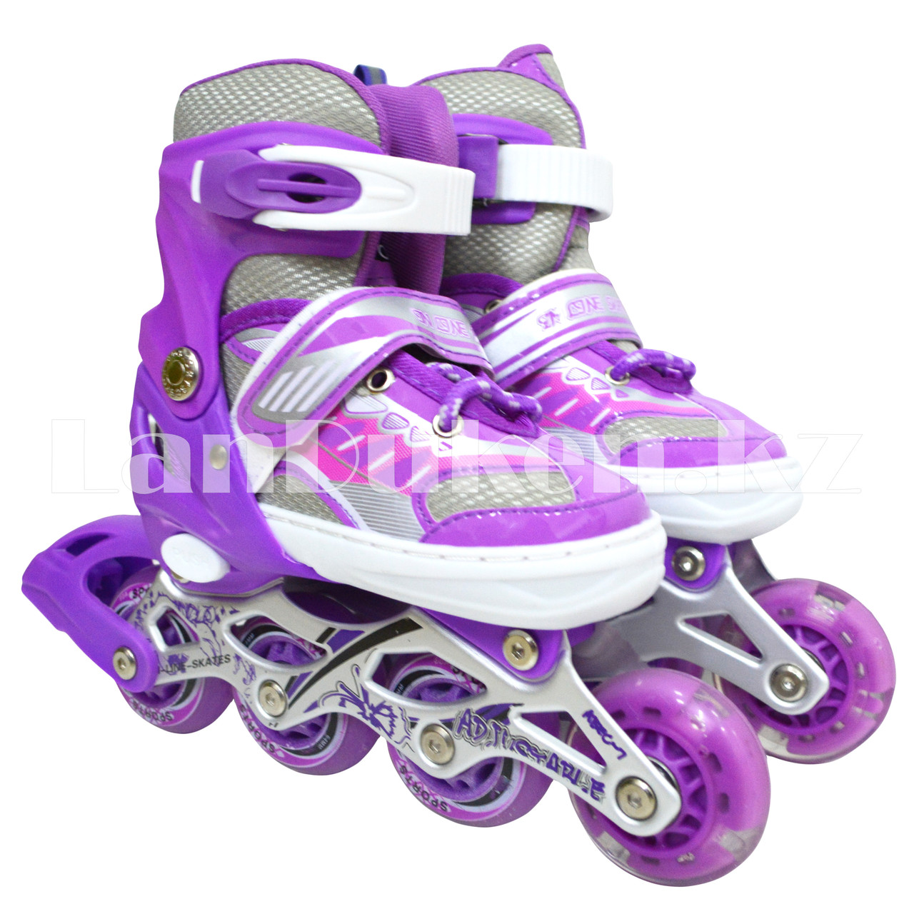 Ролики раздвижные с гелевыми колесами с прошивкой (коньки роликовые) фиолетовые - фото 1 - id-p51379211