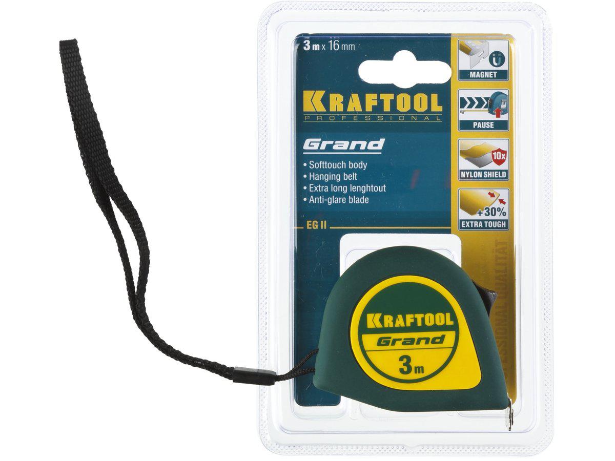 KRAFTOOL GRAND 3м / 16мм рулетка с ударостойким корпусом (ABS) и противоскользящим покрытием (34022-03-16) - фото 5 - id-p50049266