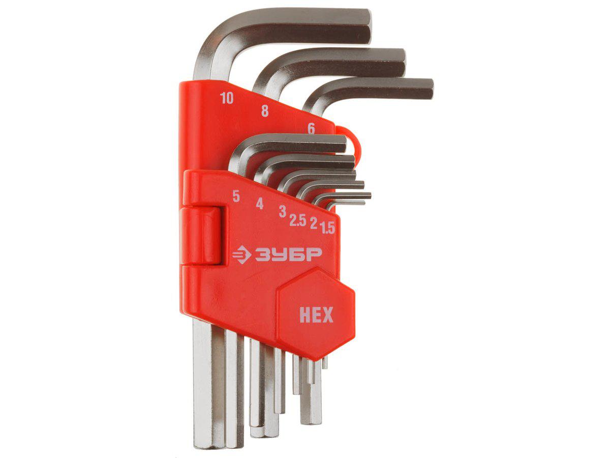Набор ЗУБР Ключи "МАСТЕР" имбусовые короткие, Cr-V, сатинированное покрытие, пластик. держатель, HEX 1,5-10мм, - фото 2 - id-p4224330