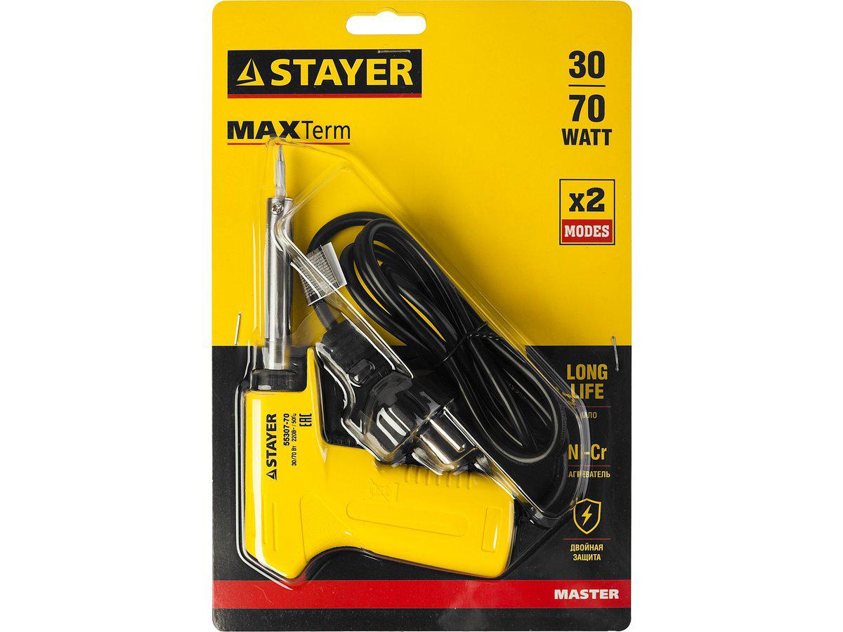 Паяльник с пистолетной пластмассовой рукояткой, STAYER "MASTER" MAXTerm, 55307-70, 30 - 70 Вт, конус - фото 4 - id-p49887316