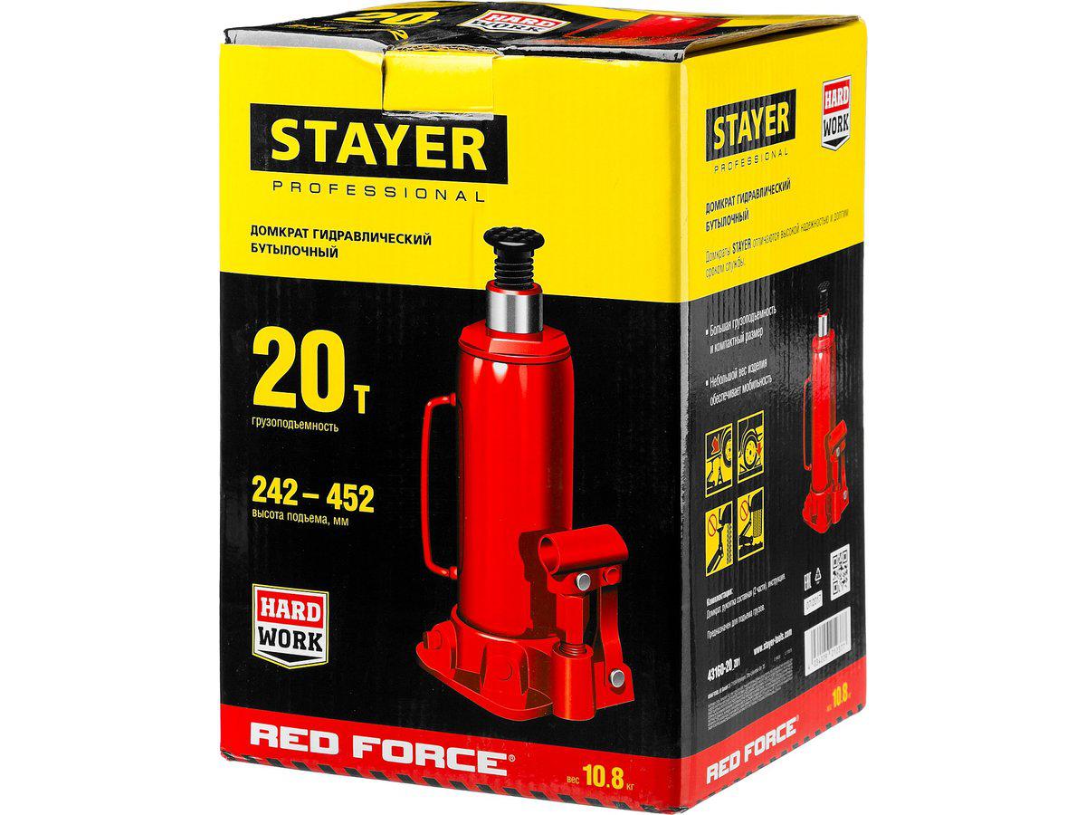 STAYER RED FORCE 20т 242-452мм домкрат бутылочный гидравлический (43160-20_z01) - фото 8 - id-p49800920