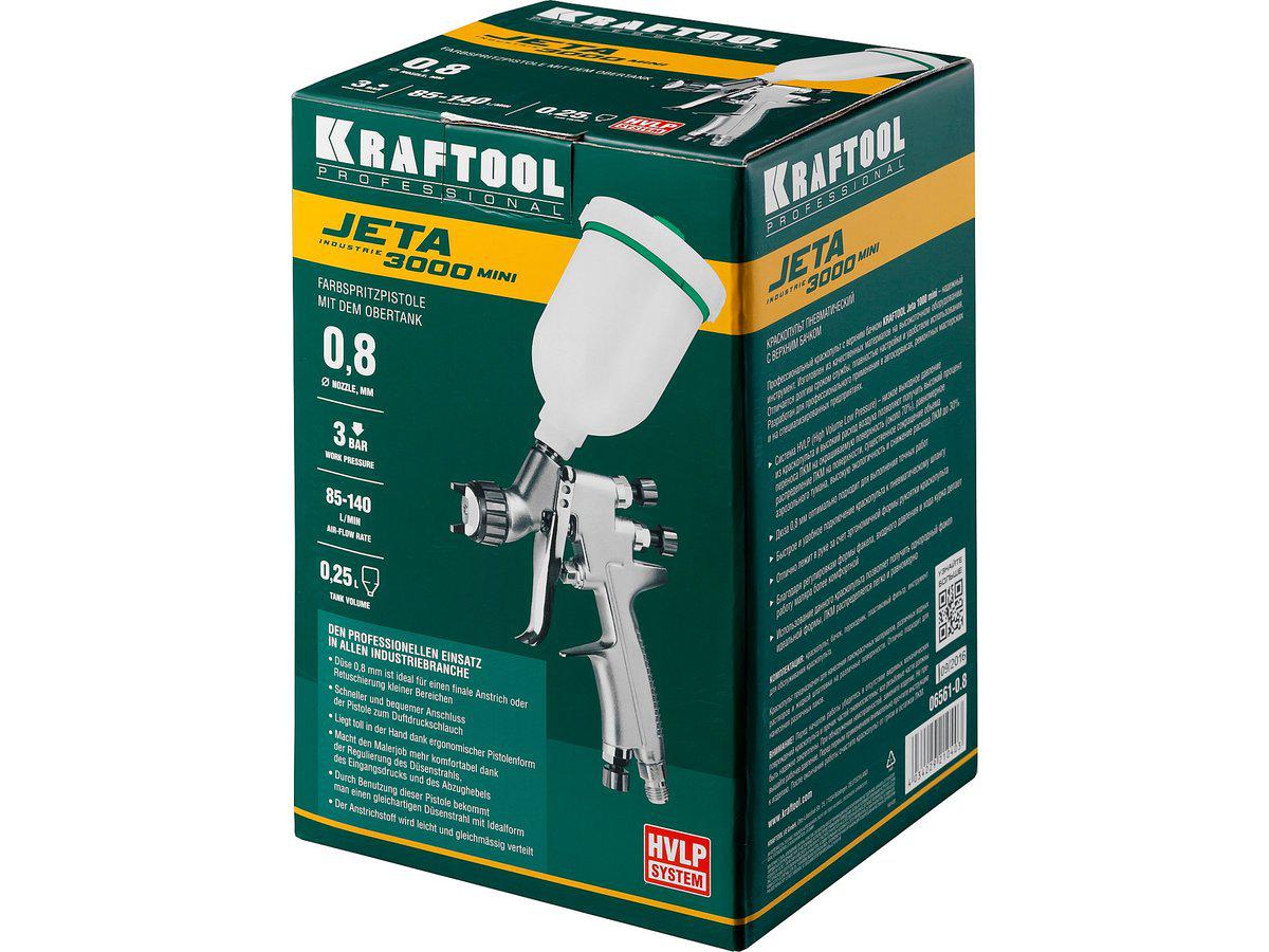 Краскопульт пневматический KRAFTOOL "PRO" Jeta 3000 mini, HVLP, c верхним бачком, 0,8мм (06561-0.8) - фото 7 - id-p49887544