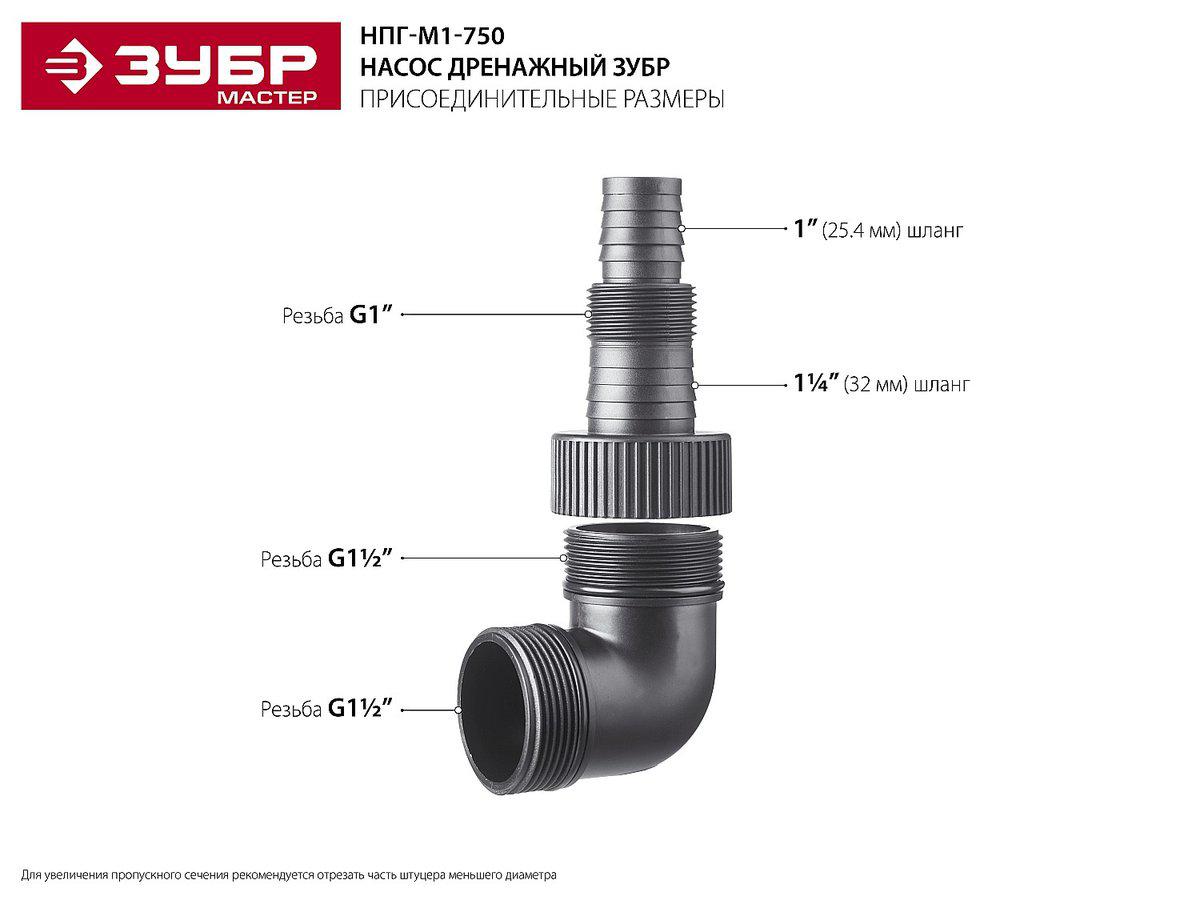 ЗУБР НПГ-М1-750, дренажный насос для грязной воды, 750 Вт (НПГ-М1-750) - фото 7 - id-p49887441