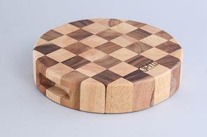 3438 GIPFEL Доска разделочная круглая двухцветная-"шахматка" 23x5 см (дерево гевеи и акации)