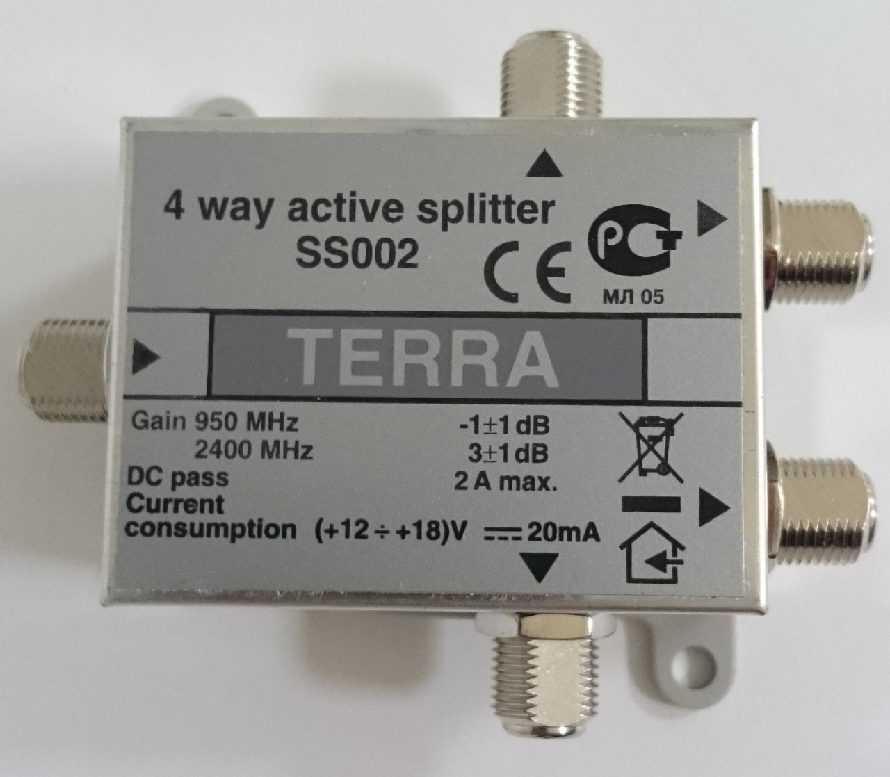 Сплиттер с усилением  TERRA SS002 4 отвода   950 - 2400 MHz