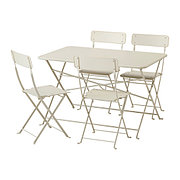 Стол+4 складных стула САЛЬТХОЛЬМЕН бежевый ИКЕА, IKEA 