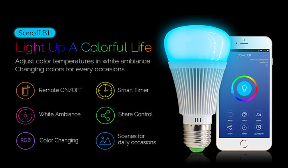 Sonoff B1 регулируемая цветная лампа RGB по WiFi - фото 6 - id-p51686709
