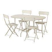 Стол+4 складных стула, д/сада САЛЬТХОЛЬМЕН бежевый ИКЕА, IKEA