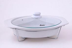 6012 FISSMAN Овальный керамический мармит со стеклянной крышкой 27 х 6 см с подставкой для греющей свечи (кера