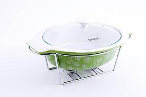 6017 FISSMAN Овальный мармит 30 см / 1,3 л зеленый с подставкой для греющей свечи (керамика)