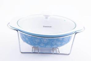 6019 FISSMAN Овальный мармит 28 см / 1,25 л  голубой с подставкой для греющей свечи (керамика)