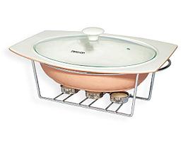 6021 FISSMAN Круглый мармит 25 см / 1,05 л оранжевый с подставкой для греющей свечи (керамика)