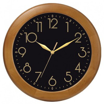 Часы d=300мм, круглые, черные, деревянный корпус, минеральное стекло Часпром - фото 1 - id-p51714563