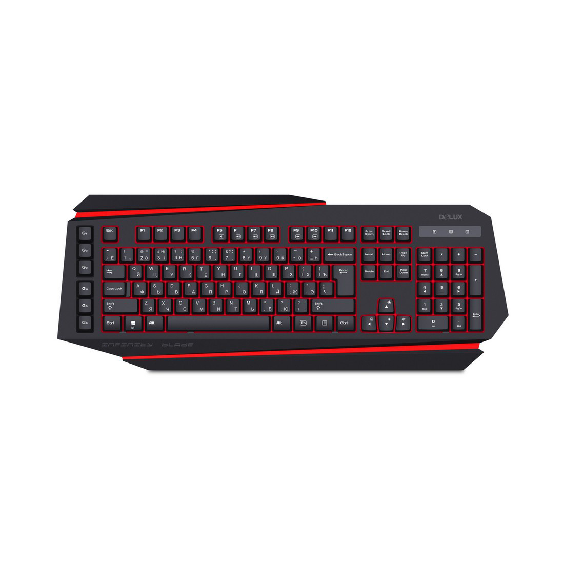 Клавиатура, Delux, DLK-9500UB, Игровая, 3-х уровневая подсветка подклавиш, Защита от случайного прол
