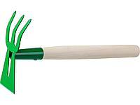 Мотыга-рыхлитель, РОСТОК 39627, с деревянной ручкой, "лопатка+3 зуба" гнутая, 145x75x390мм