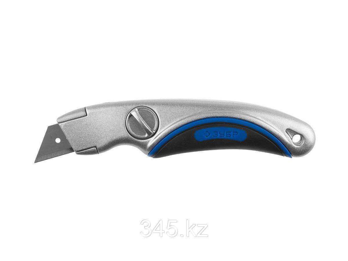 Нож ЗУБР "ЭКСПЕРТ" универсальный, метал обрезиненный корпус, фиксированное трапециевид лезвие,тип"А24",сталь - фото 1 - id-p51760153