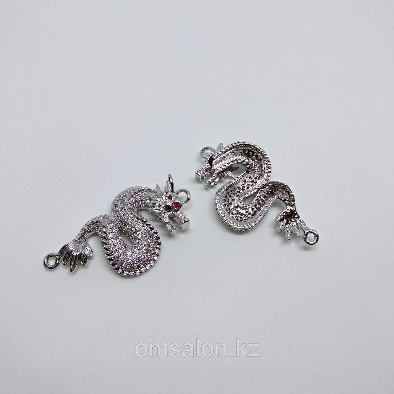 Коннектор Дракон, с фианитами, 30х18х5мм