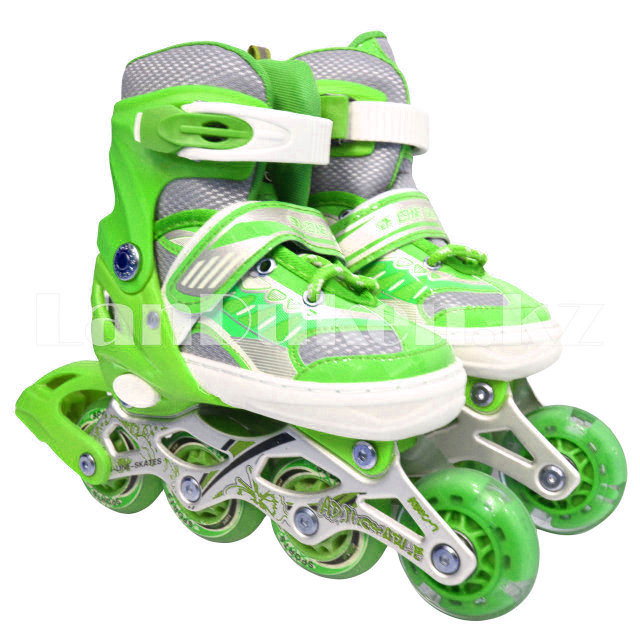Ролики раздвижные с прошивкой и гелевыми колесами (коньки роликовые) зеленые
