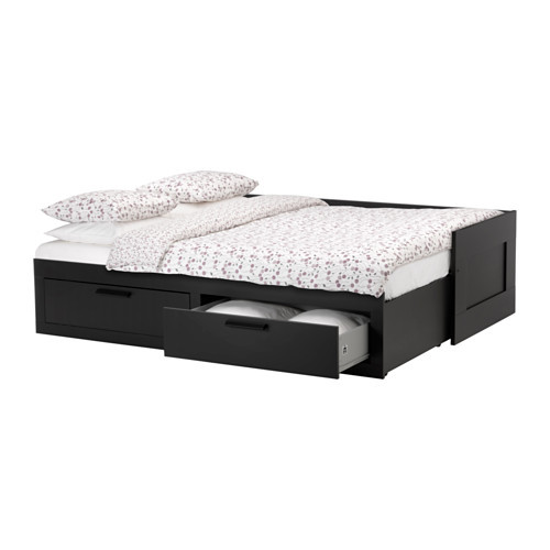 Кровать кушетка с 2 ящиками БРИМНЭС черный ИКЕА, IKEA - фото 2 - id-p6742726