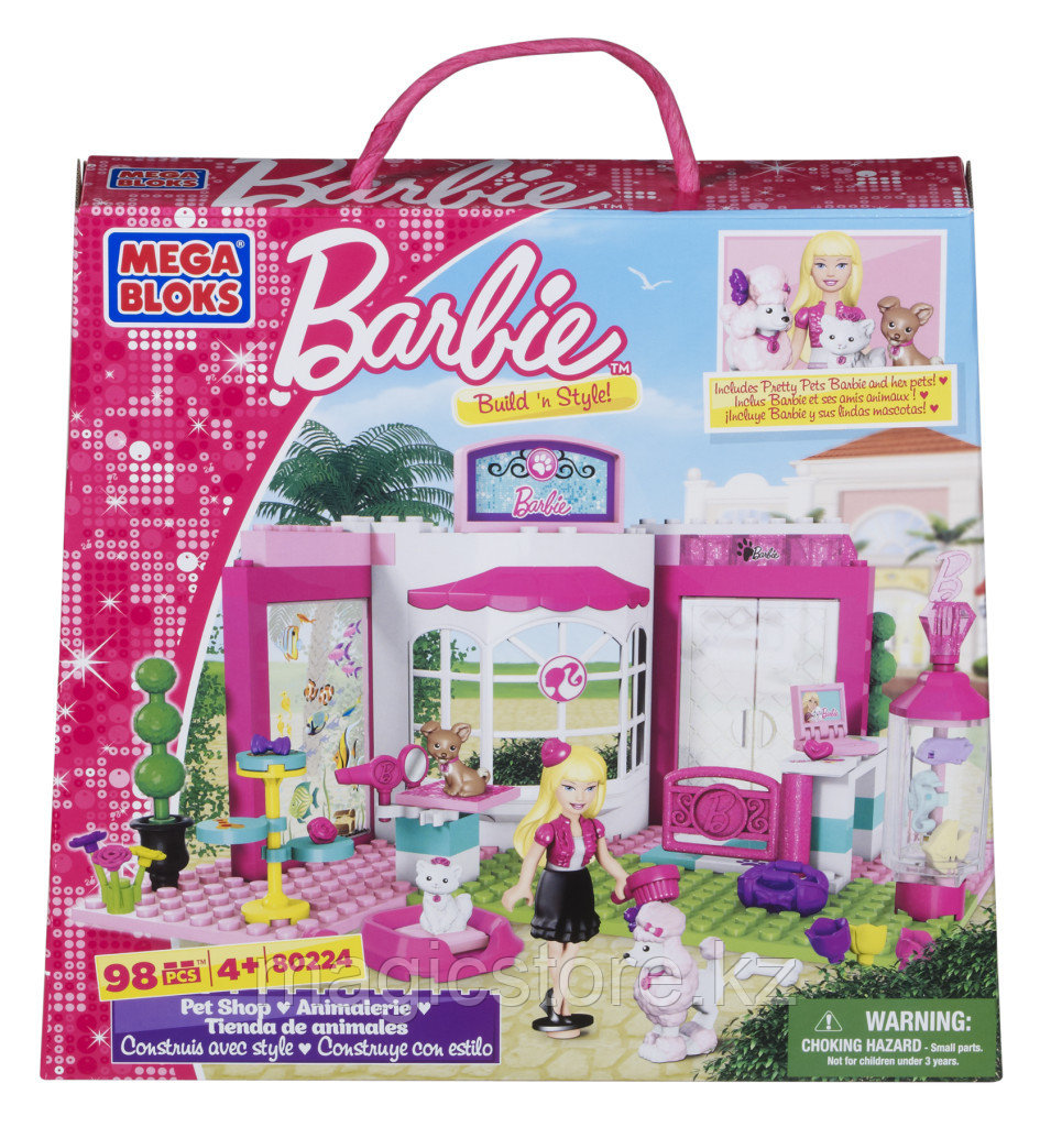 Конструктор Mega Bloks Barbie Pet Shop Магазин для домашних любимцев Барби, 98pcs