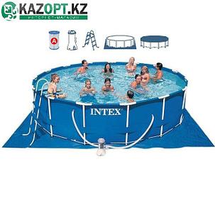 Бассейн каркасный Intex круглый 457х122 см (насос с фильтром 220V, лестница, тент, подстилка), фото 2