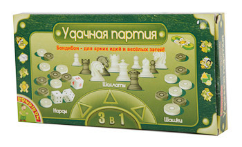 Удачная партия Бондибон BOX 3в1 25см. Нарды, Шашки, Шахматы арт. 9831