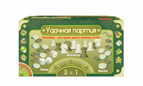 Удачная партия Бондибон BOX 3в1 20см. Нарды, Шашки, Шахматы арт. 3831