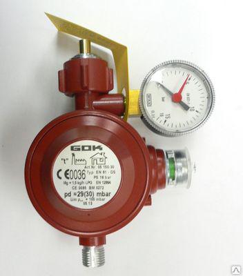 Регулятор давления газа GOK 1,5кг/час 29(30)мбар KLFхG1/4 LH-KN PS16бар с предохр. устройством с маном.