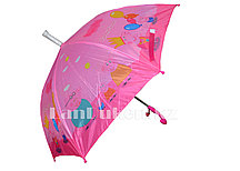 Зонт трость розовый в раскладном футляре  "Peppa Pig" со свистком