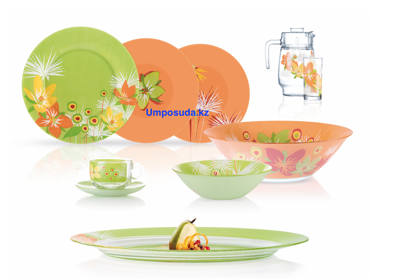 Столовый сервиз Luminarc Pop Flowers Mix Green&Orange 46 предметов на 6 персон - фото 1 - id-p51835725