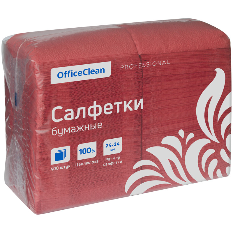 Салфетки бумажные OfficeClean "Profi Pack", 1 слойн., 24*24см, красные, 400шт. - фото 1 - id-p52184851