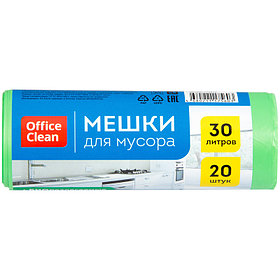 Мешки для мусора  30л OfficeClean биоразлагаемые, ПНД, 50*60см,10мкм, 20шт, прочные, зеленые, в рул.