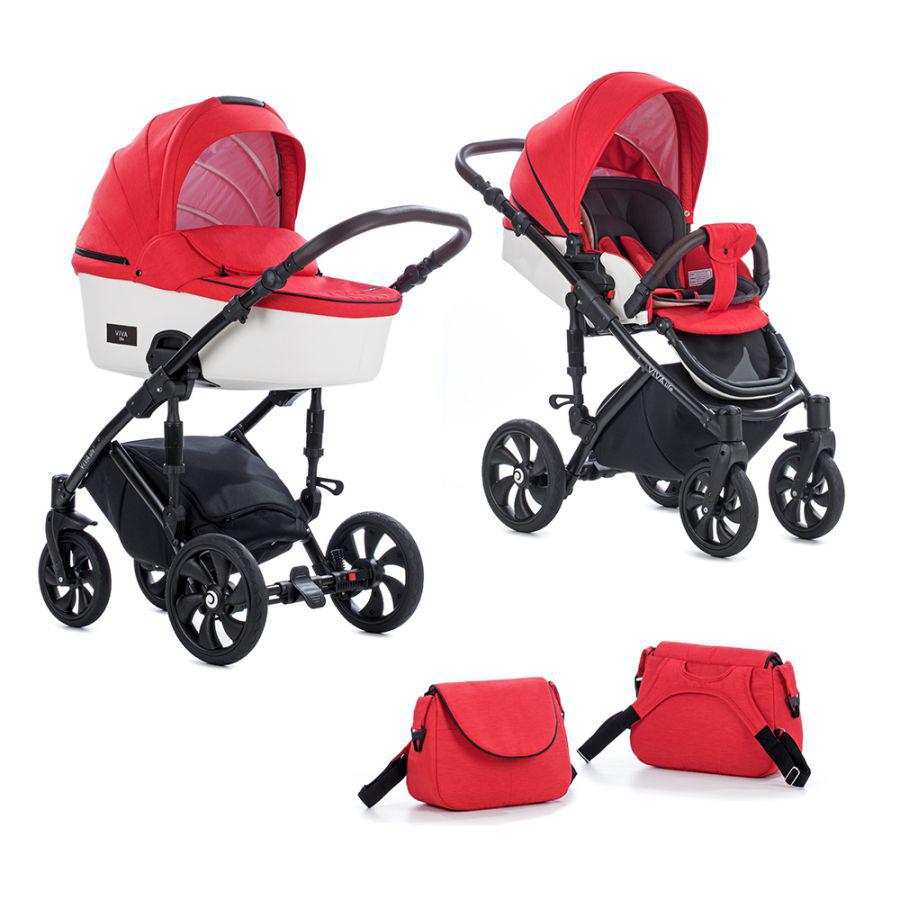 TUTIS Коляска VIVA LIFE 2 в1 короб+прогулка Карминно-красный+Кожа Белый