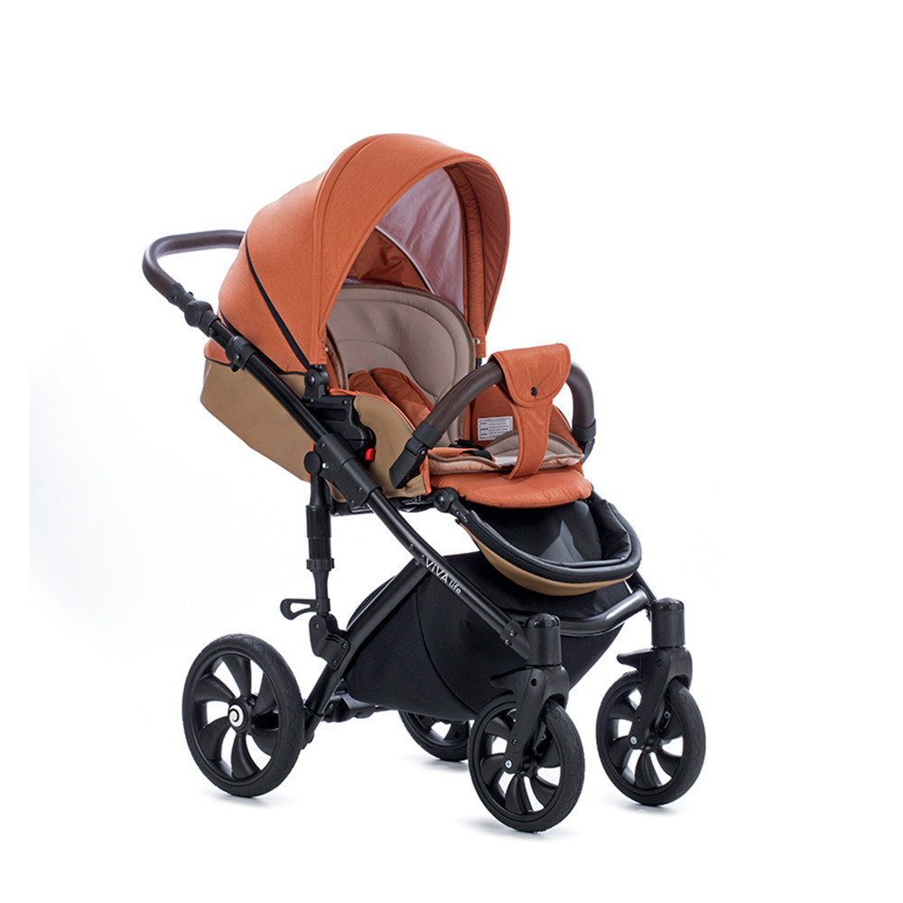 TUTIS Коляска VIVA LIFE 2 в1 короб+прогулка Серо-коричневый+ Кожа Серо-коричневая