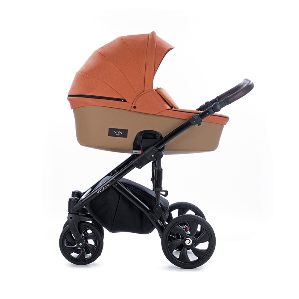 TUTIS Коляска VIVA LIFE 2 в1 короб+прогулка Серо-коричневый+ Кожа Серо-коричневая