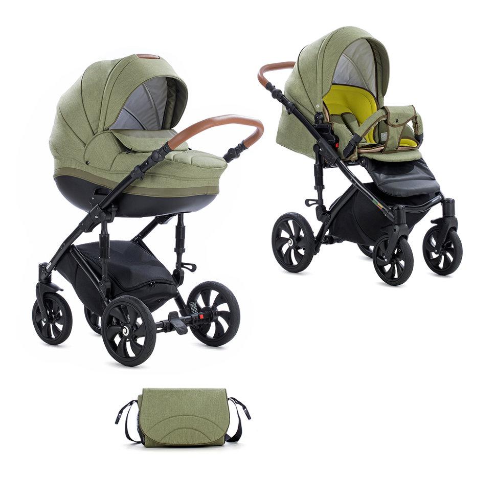 TUTIS Коляска 2 в1 MIMI STYLE короб+прогулка Оливковый Лен + кожа Хаки