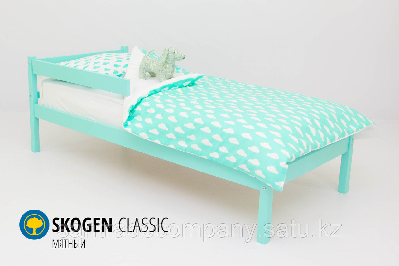 Детская кровать Бельмарко «Skogen classic мятный»+(Изголовье-крыша+бортик)