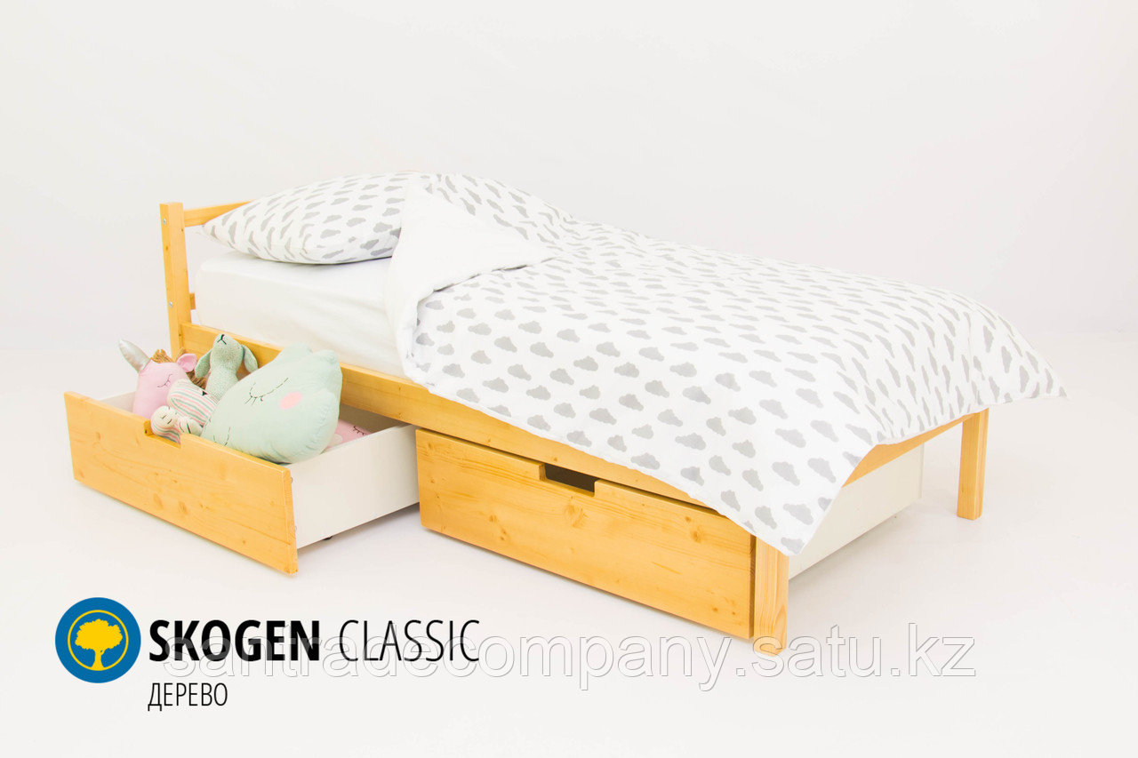 Детская кровать Бельмарко «Skogen classic Дерево»+Изголовье-крыша+ 2 Ящика для кровати