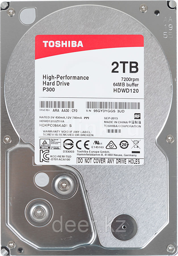 Жесткий диск Toshiba 2Tb, HDD, 3.5", 7200rpm, 64MB, SATA III 6Gb/s, HDWD120UZSVA