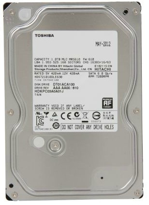 Жесткий диск Toshiba 1Tb, HDD, 3.5", 7200rpm, 32MB, SATA III 6Gb/s, DT01ACA100