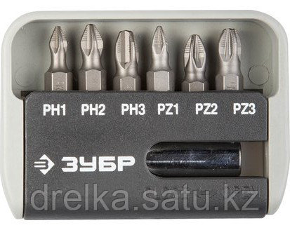 Набор бит для шуруповерта ЗУБР 26043-H7, биты с магнитным адаптером, хромомолибденовая сталь S2, 7 предметов 