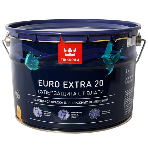 TIKKURILA ЕURO 20 А  супермоющ 9л  для влаж.помещ., фото 2