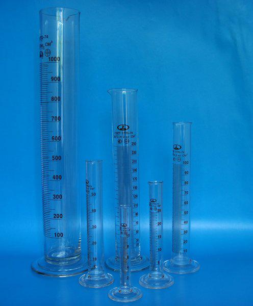 Цилиндры лабораторные (мерные: исполнение 2 - с пришлифованной пробкой, на стеклянном основании (ГОСТ 1770-74)