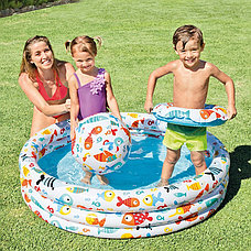 Детский надувной бассейн "Круглый аквариум" 132х28 см с кругом и мячом, Intex 59469, фото 2